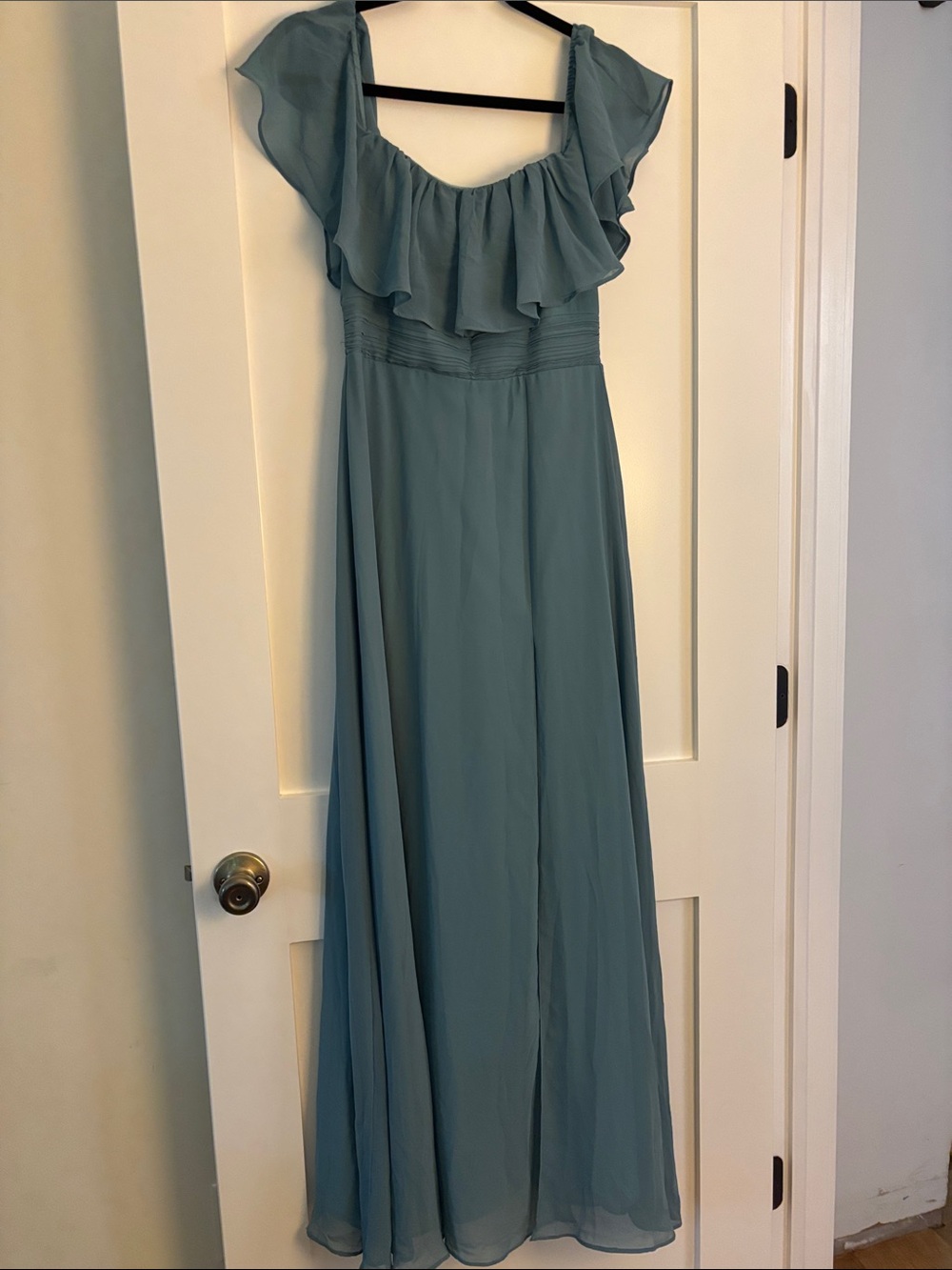 Ever Pretty Stone Blue Maxi Dress with Ruffled Scoop Neck
